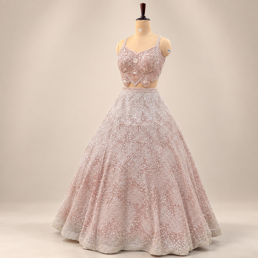 Blush Rose Embroidered Bridal Lehenga Set with Statement Dupatta