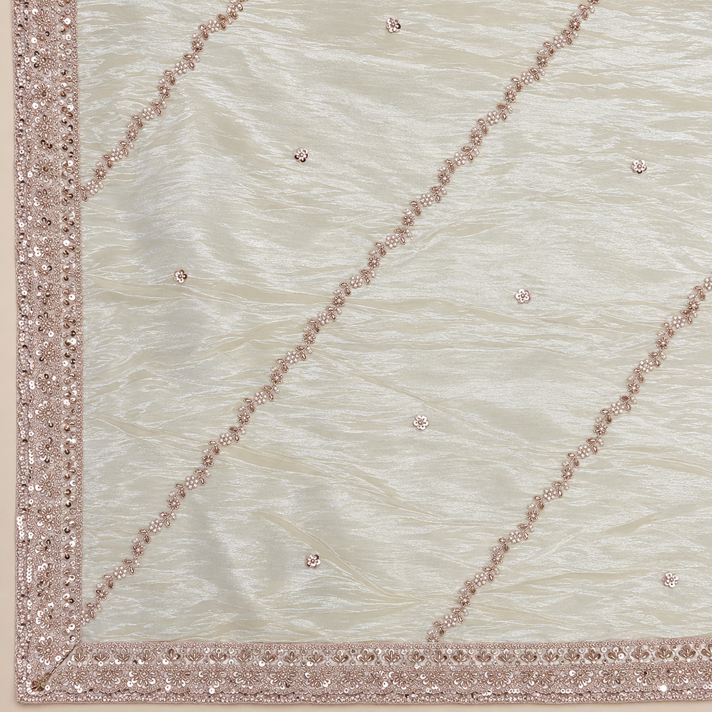 IVORY CREAM BRIDAL LEHENGA WITH WINE & MUSTARD MOTIF DETAILING