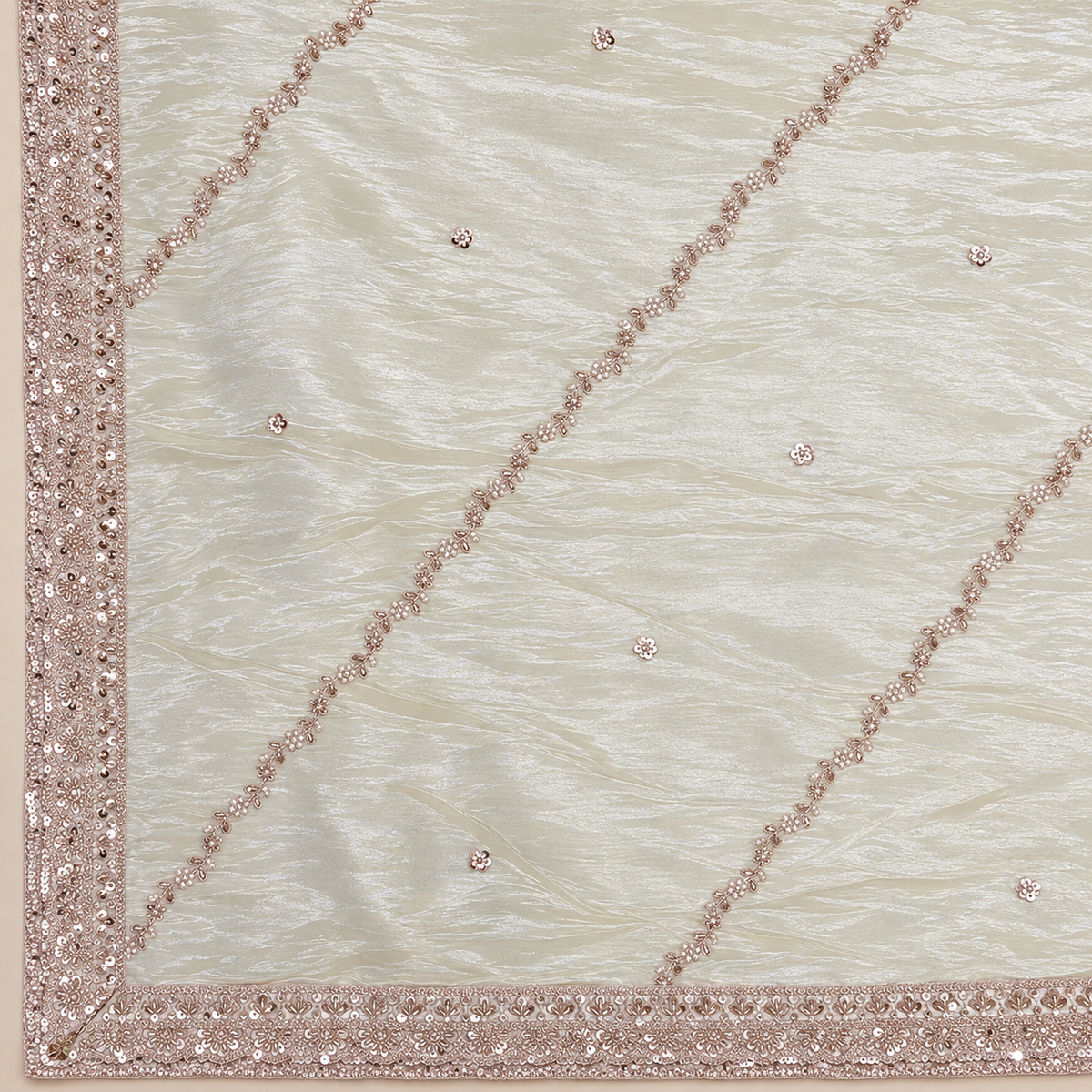 IVORY CREAM BRIDAL LEHENGA WITH WINE & MUSTARD MOTIF DETAILING