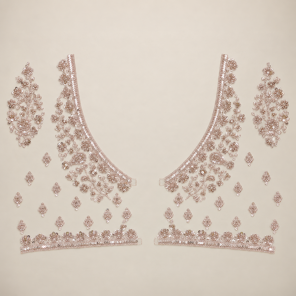 IVORY CREAM BRIDAL LEHENGA WITH WINE & MUSTARD MOTIF DETAILING
