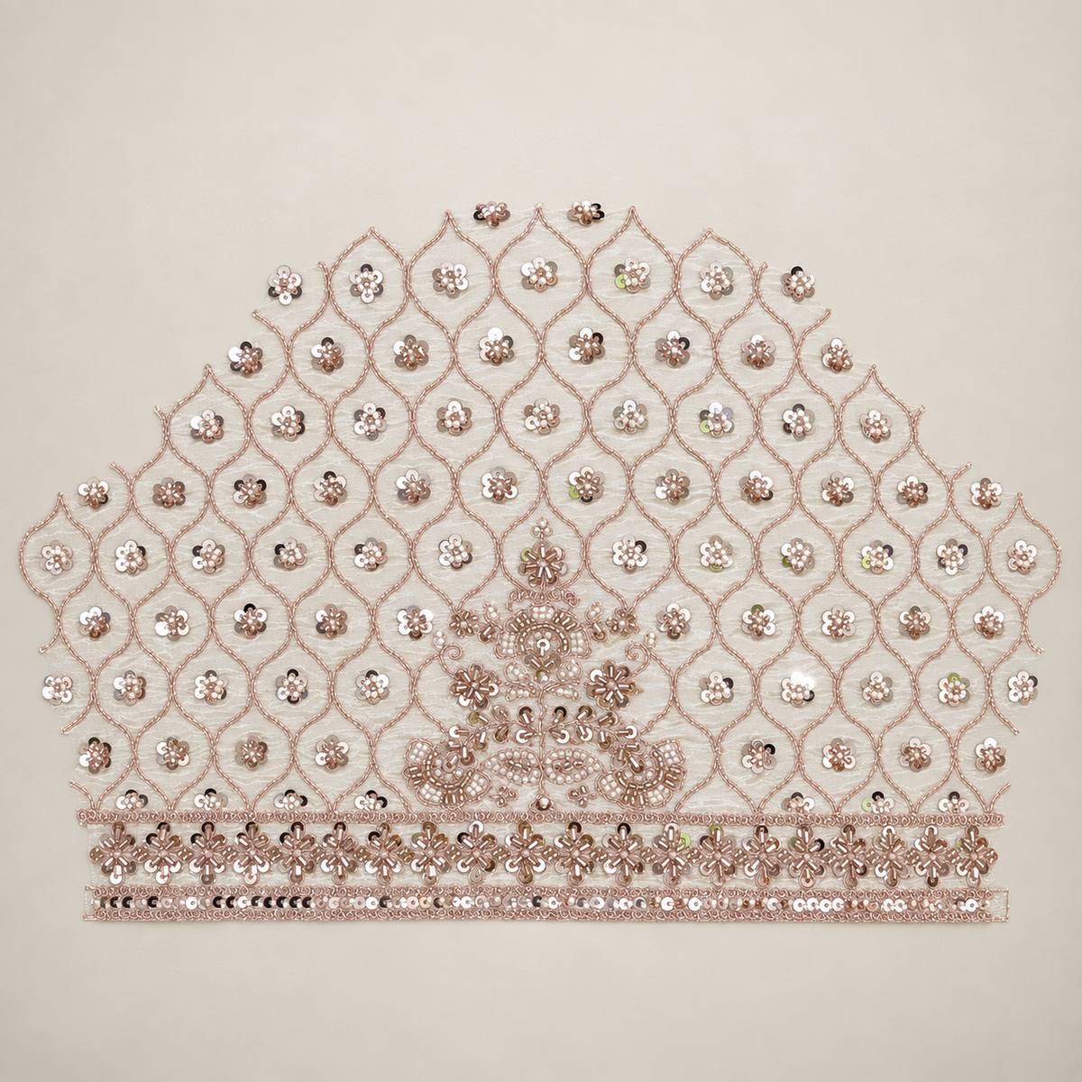 IVORY CREAM BRIDAL LEHENGA WITH WINE & MUSTARD MOTIF DETAILING
