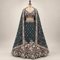 Emerald Green Royal Floral Embroidered Bridal Lehenga Set