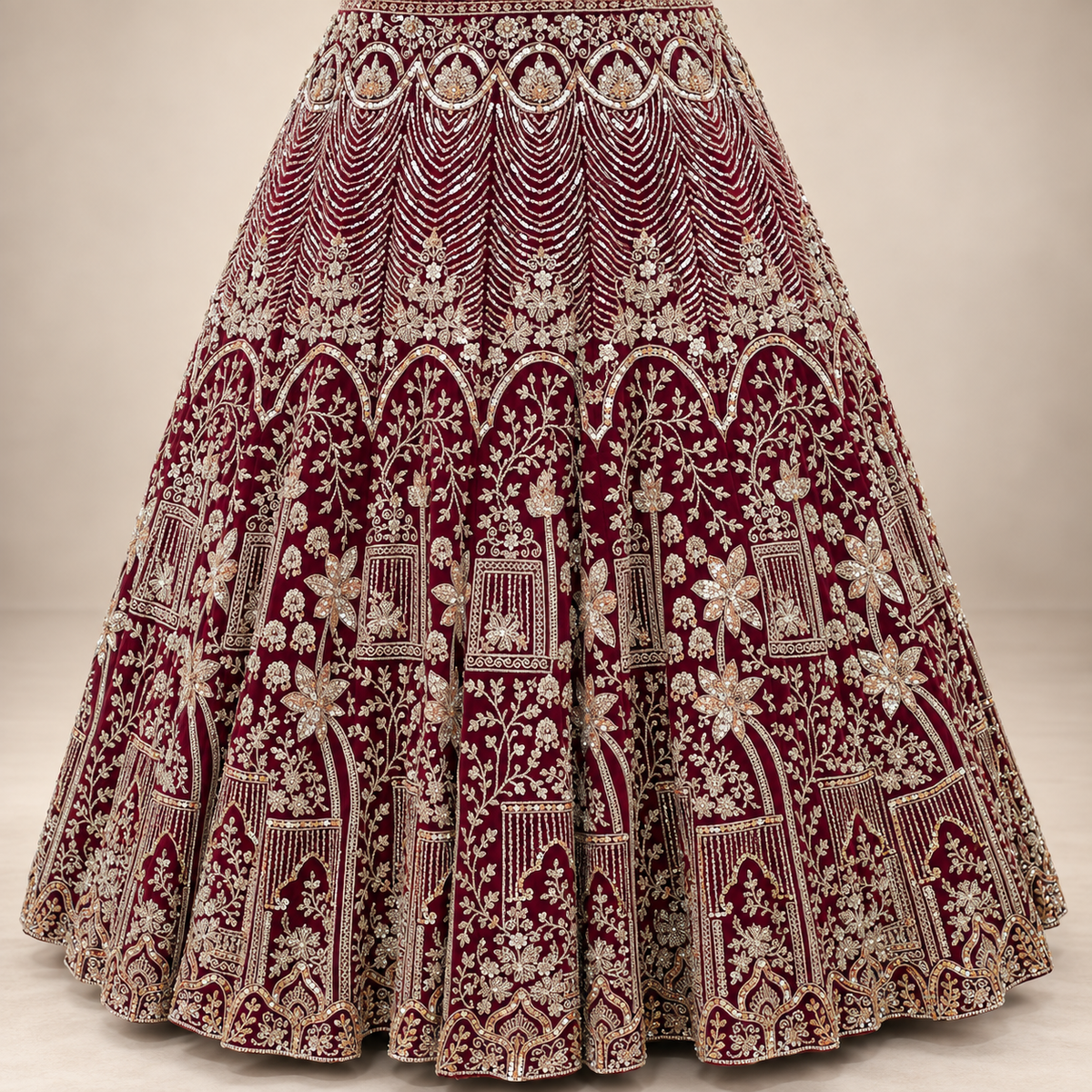 Deep Maroon Intricately Embellished Bridal Lehenga Set with Dupatta