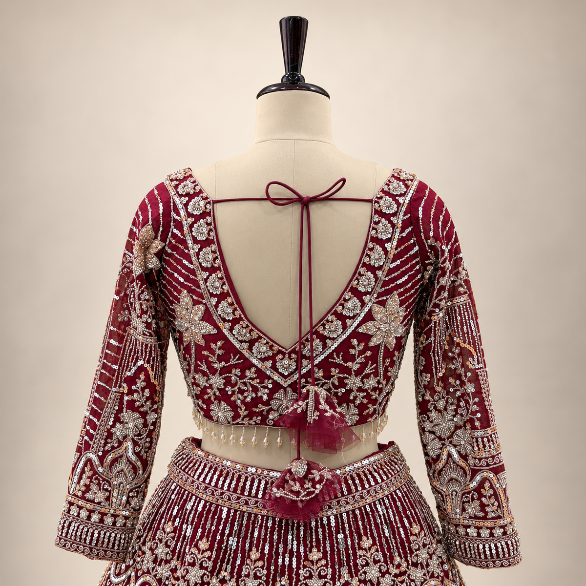Deep Maroon Intricately Embellished Bridal Lehenga Set with Dupatta