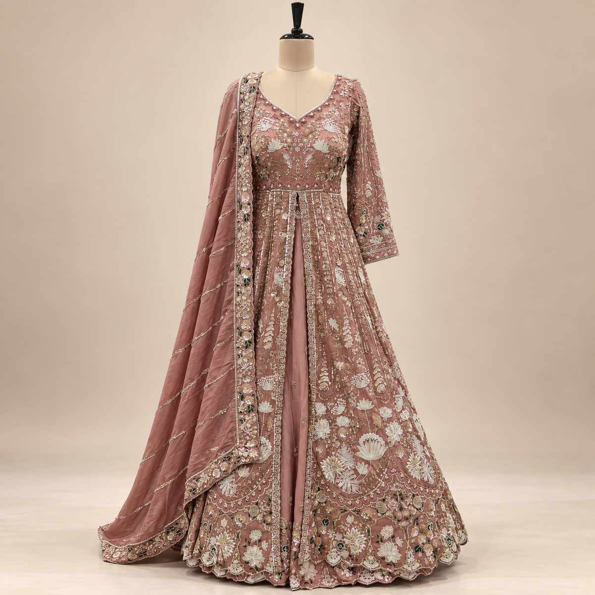 Pink Shimmer Embroidered Bridal Gown with Dupatta