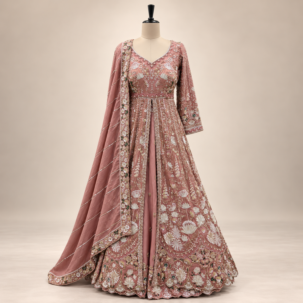 Pink Shimmer Embroidered Bridal Gown with Dupatta