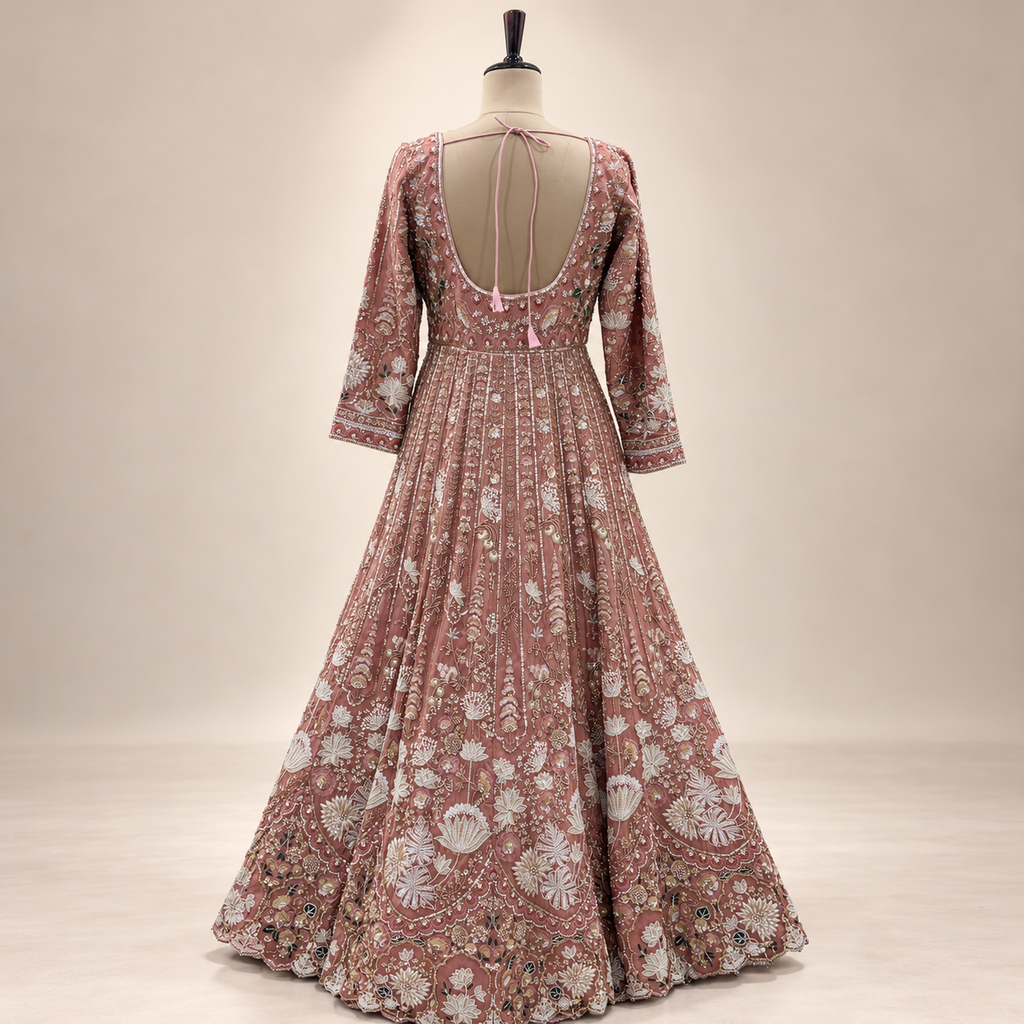 Pink Shimmer Embroidered Bridal Gown with Dupatta