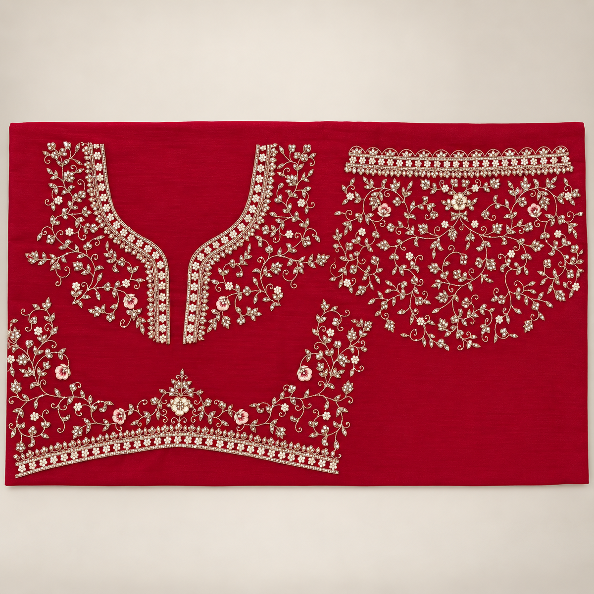 Deep Red Floral Embroidered Bridal Lehenga