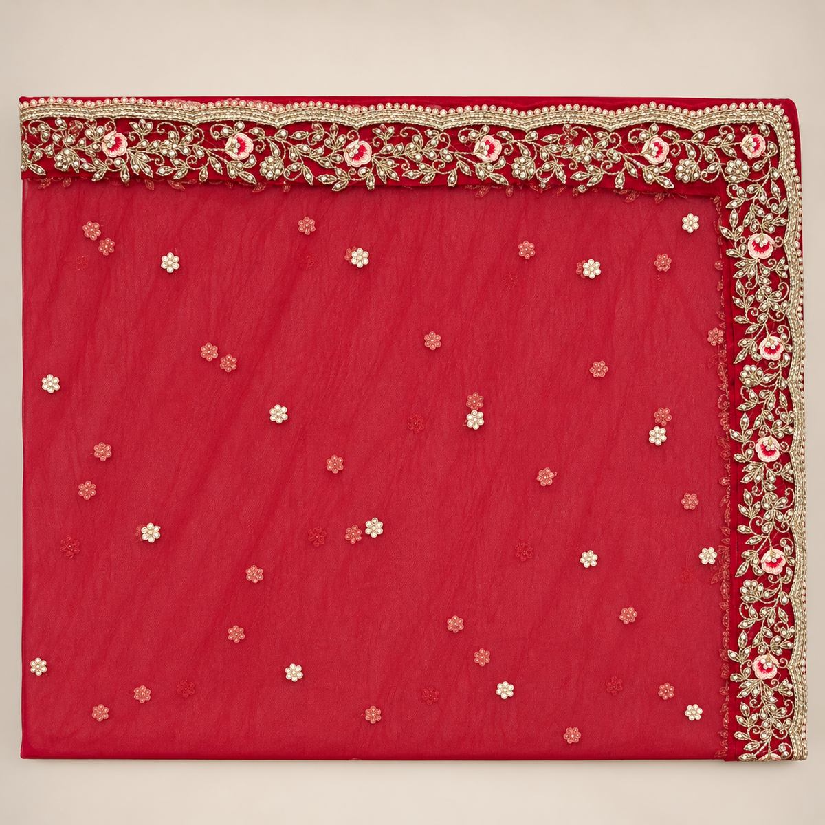 Deep Red Floral Embroidered Bridal Lehenga