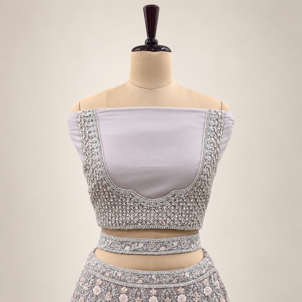 Silver Grey Embellished Bridal Lehenga Set