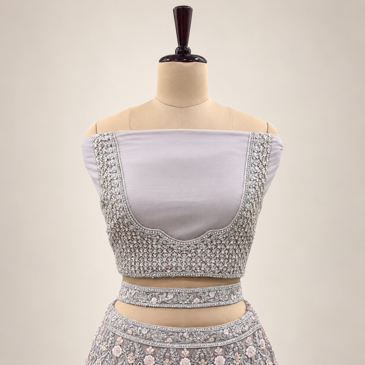 Silver Grey Embellished Bridal Lehenga Set