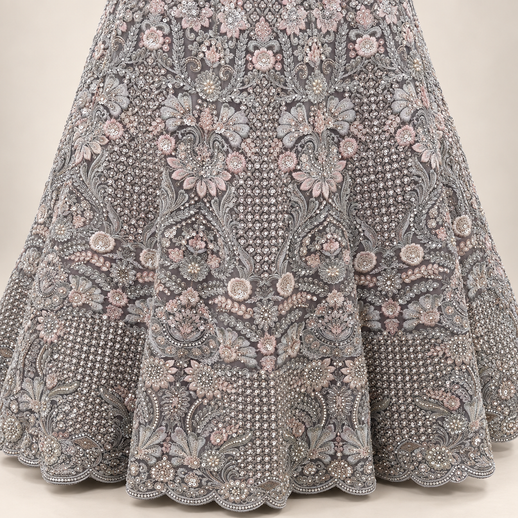 Silver Grey Embellished Bridal Lehenga Set