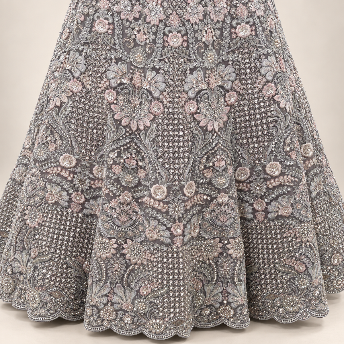 Silver Grey Embellished Bridal Lehenga Set