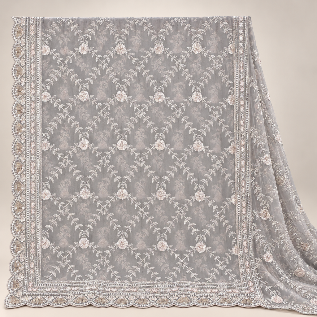 Silver Grey Embellished Bridal Lehenga Set
