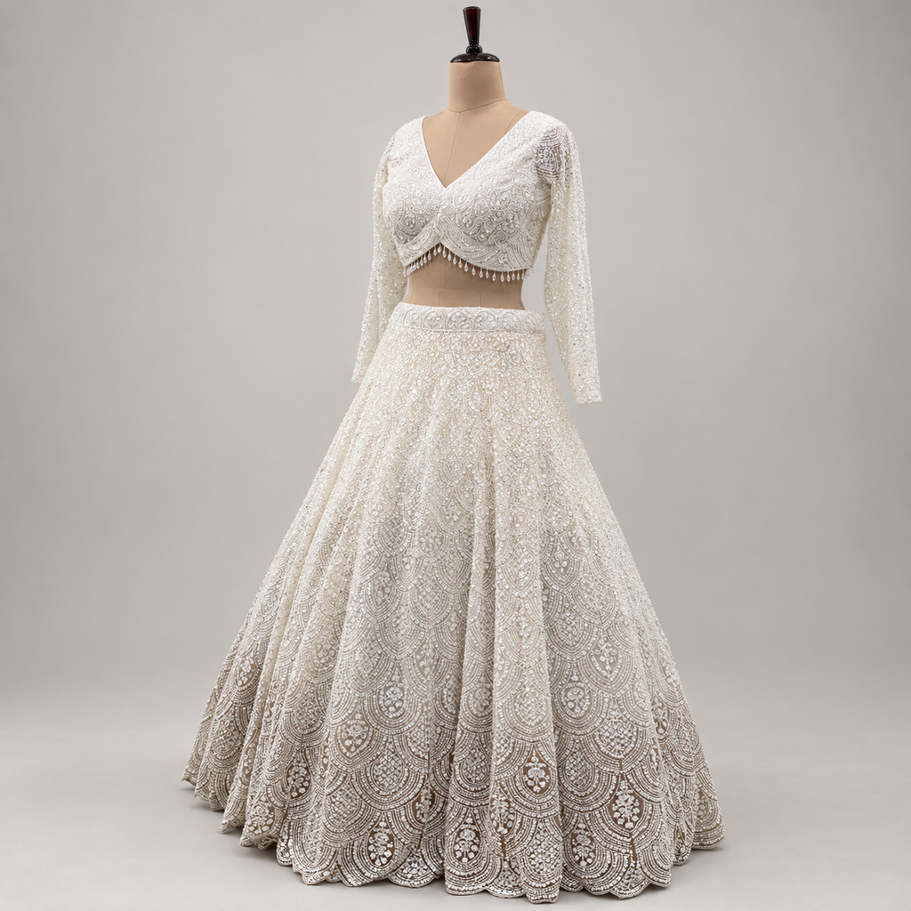 CREAM HEAVY EMBELLISHED BRIDAL LEHENGA SET
