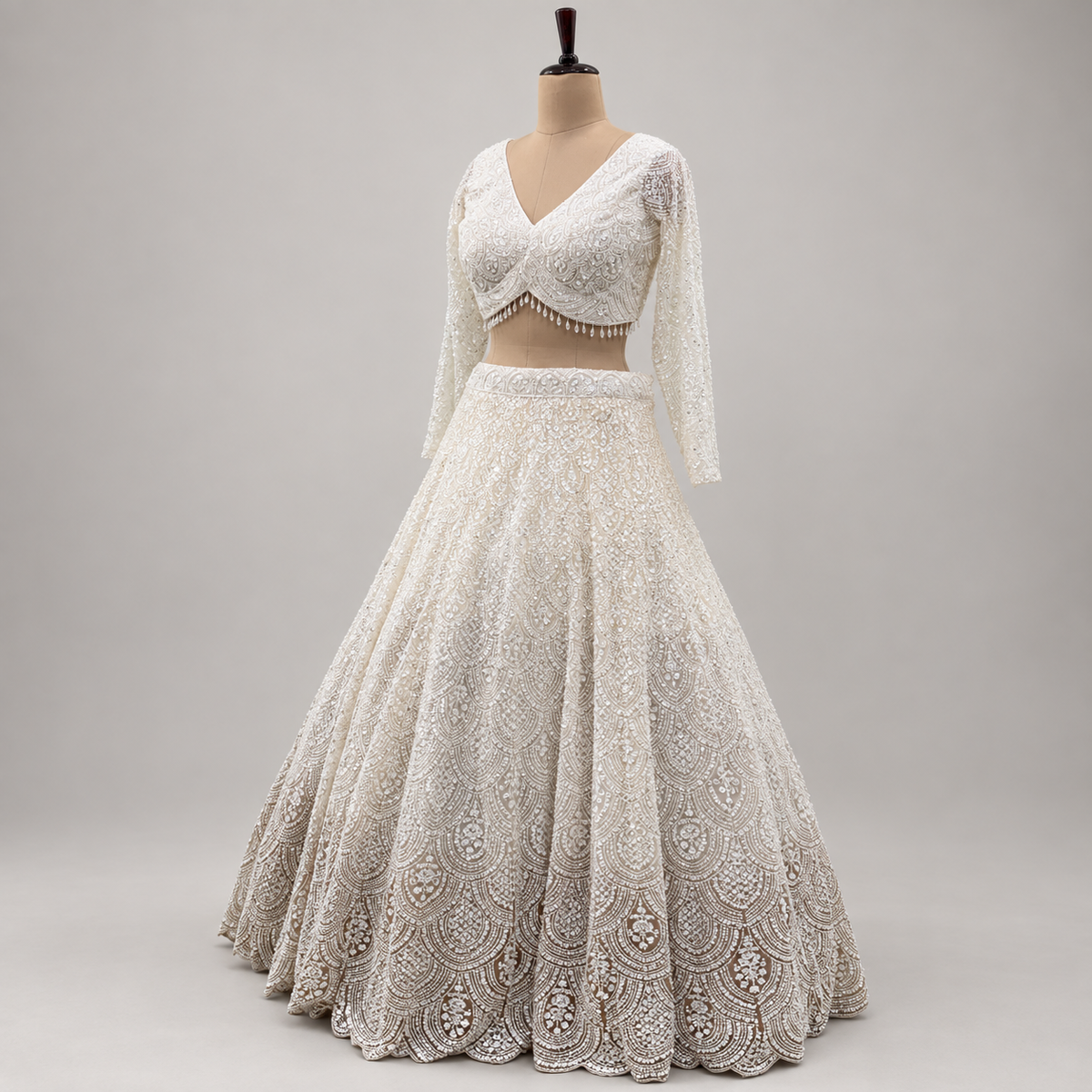 CREAM HEAVY EMBELLISHED BRIDAL LEHENGA SET
