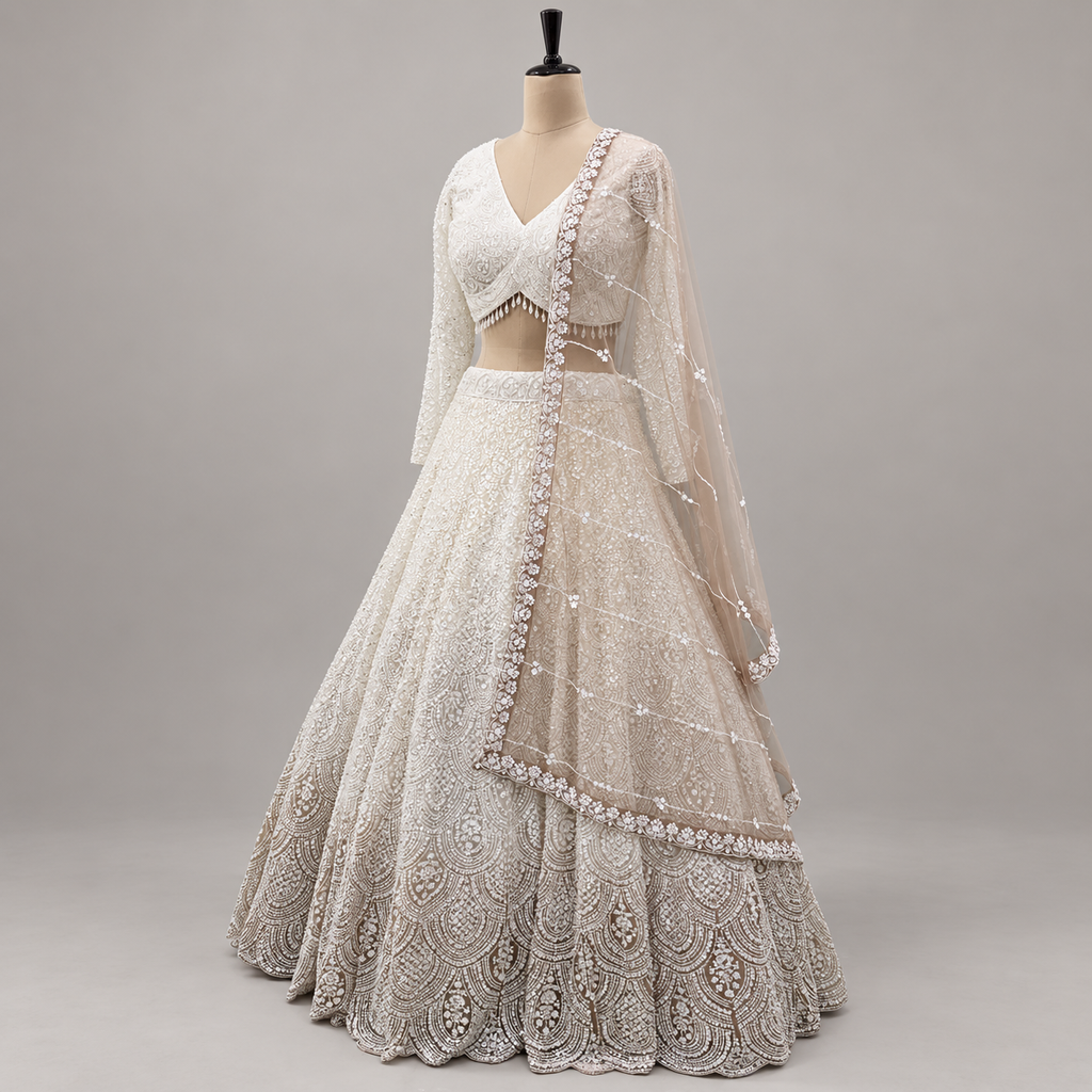CREAM HEAVY EMBELLISHED BRIDAL LEHENGA SET