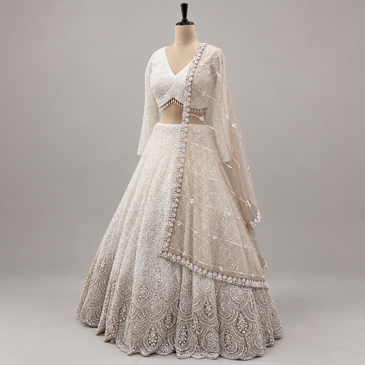 CREAM HEAVY EMBELLISHED BRIDAL LEHENGA SET