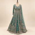 Emerald Green Embellished Front-Cut Gown with Dupatta