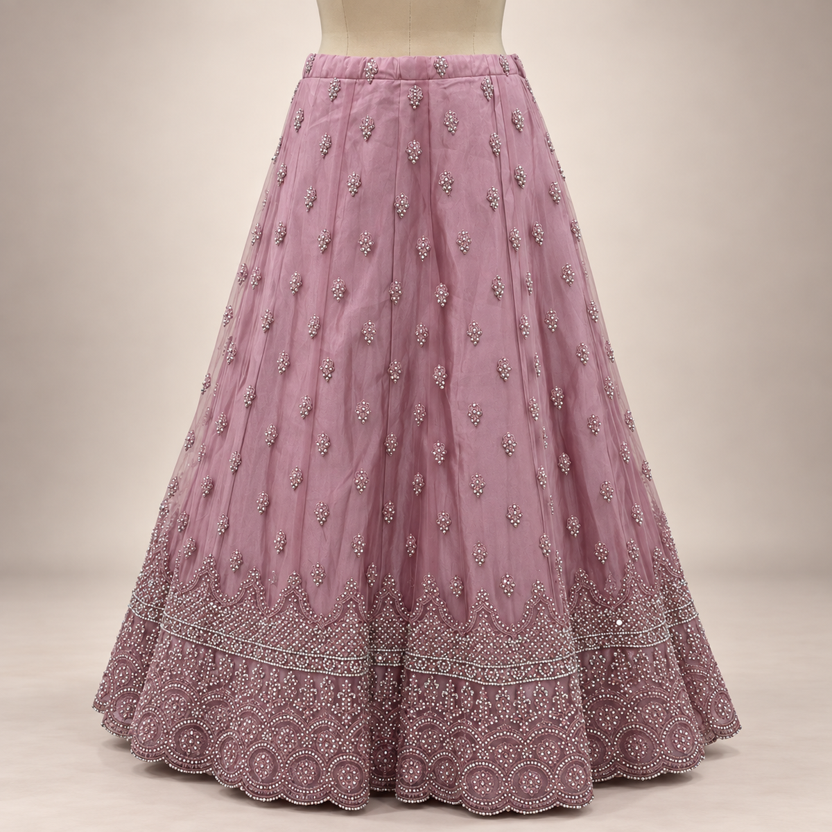 Blush Pink Layered Embroidered Net Gown