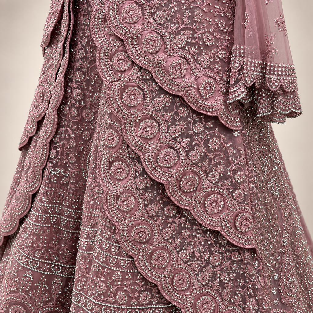 Blush Pink Layered Embroidered Net Gown