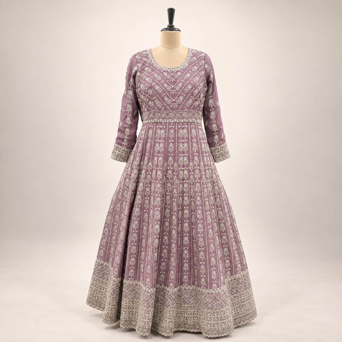 Onion Pink Embroidered Flared Gown