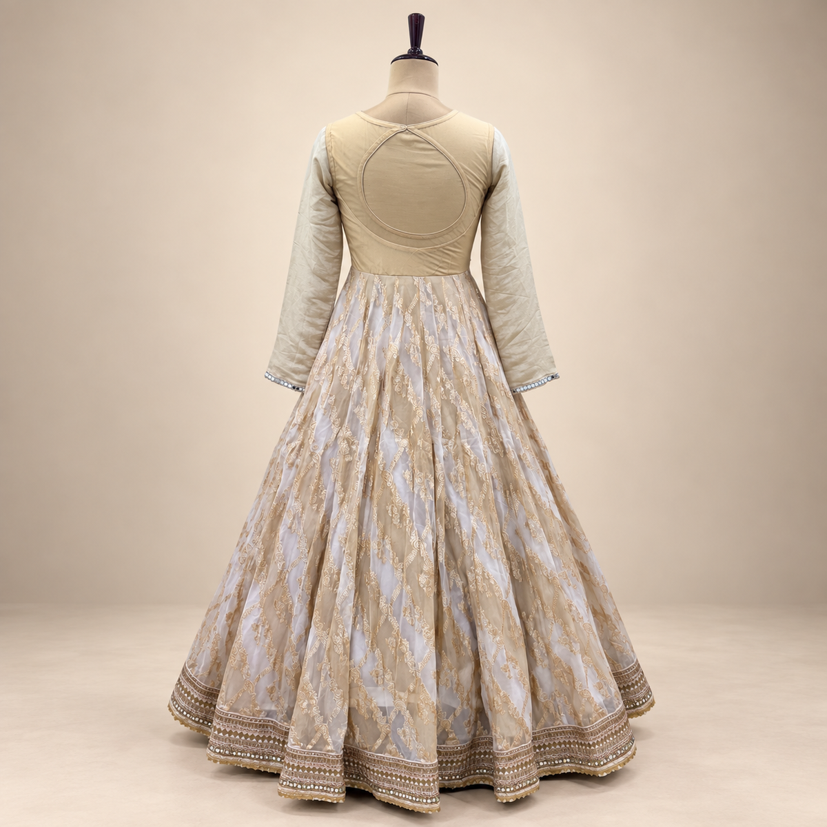 Beige Embroidered Gown with Dupatta