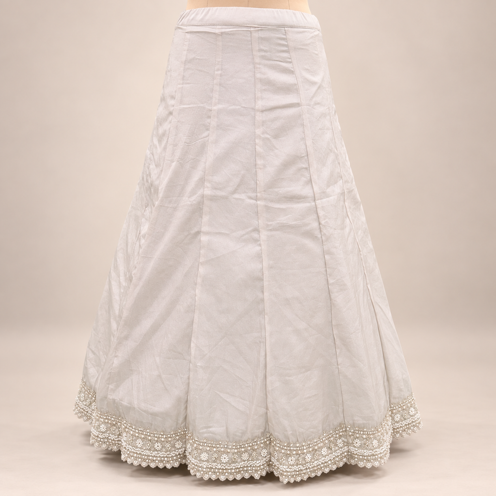 Cream Shimmer Silk Embroidered Front-Cut Gown with Dupatta