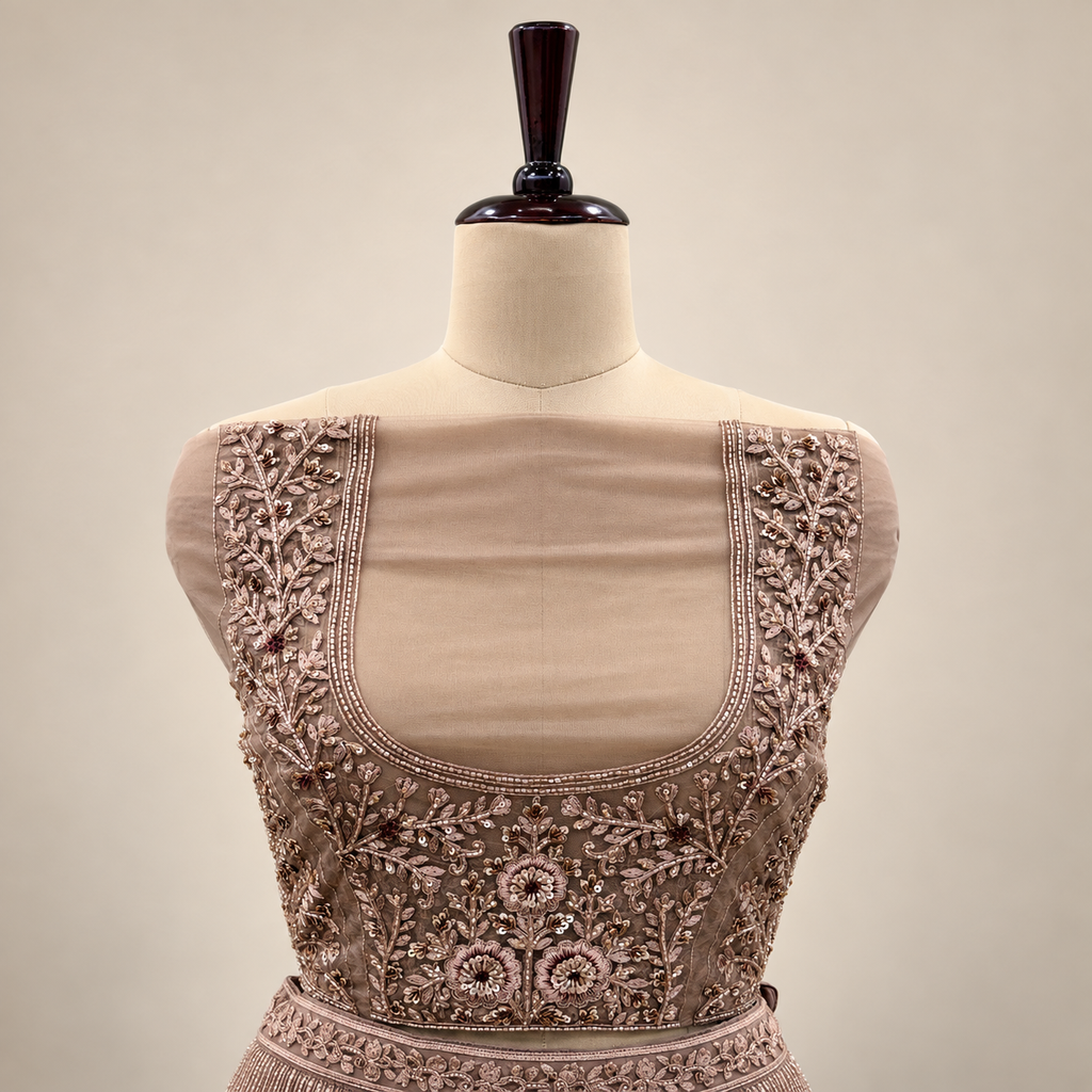 Dusty Mauve Intricately Embellished Bridal Lehenga Set with Dupatta