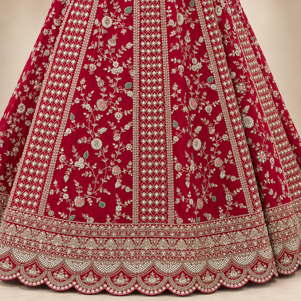 Bridal Red Intricately Embellished Lehenga Set with Dupatta