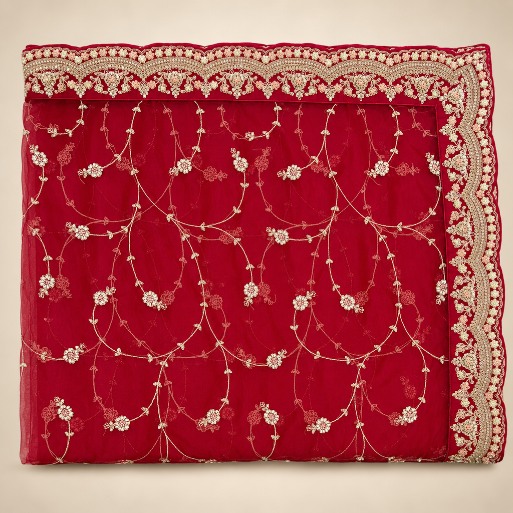 Bridal Red Intricately Embellished Lehenga Set with Dupatta