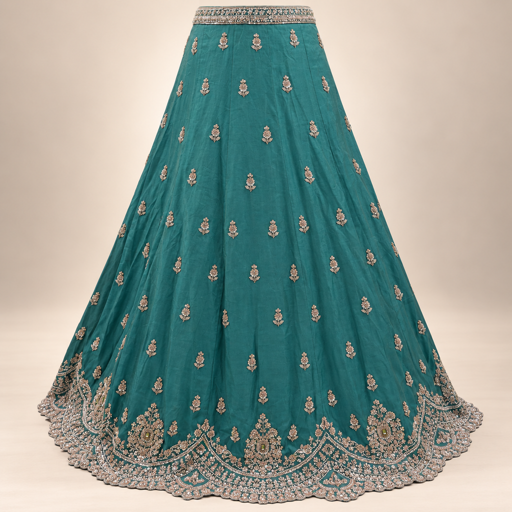 Emerald Green Embellished Front-Cut Gown with Dupatta
