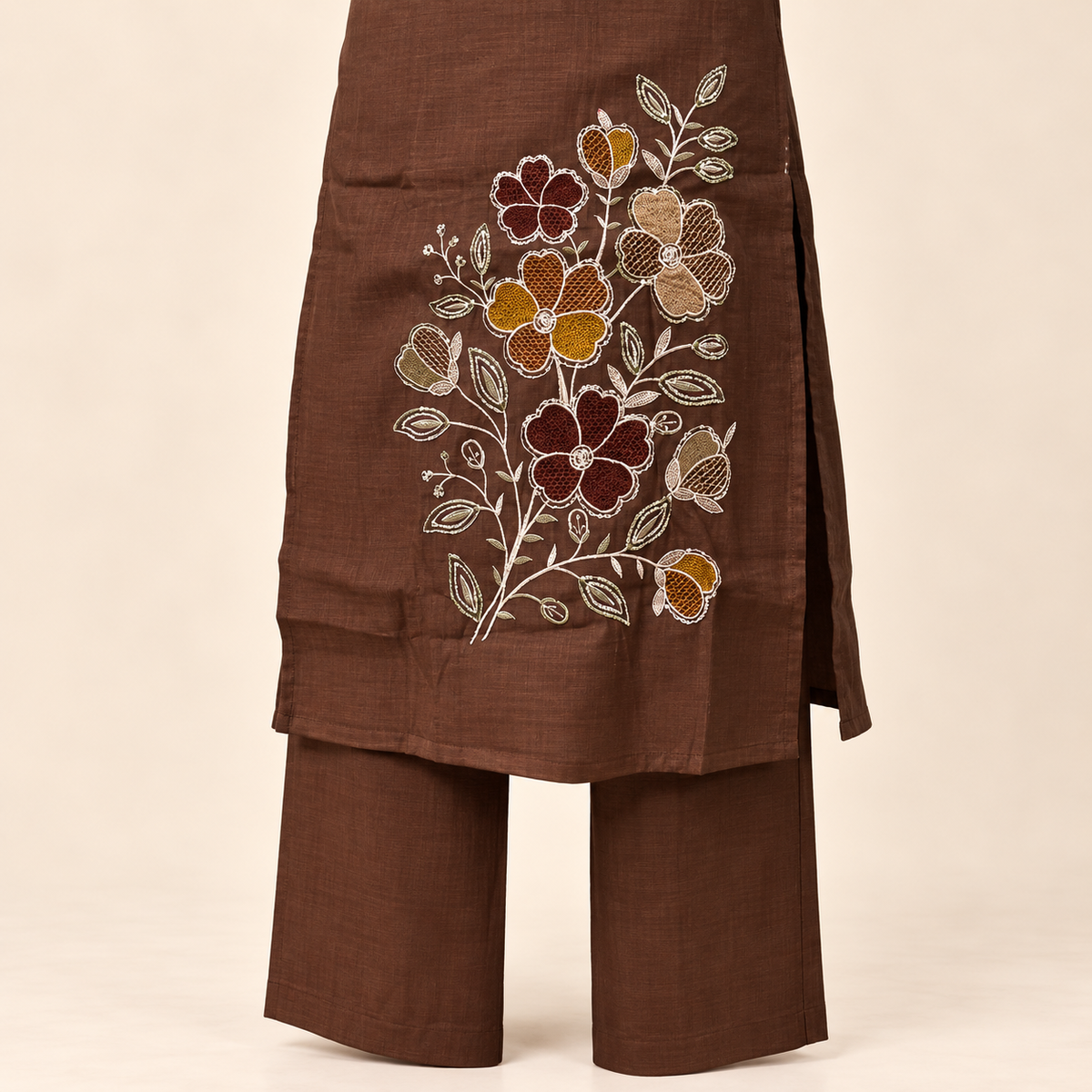 Multicolour Floral Embroidered Cotton Kurta Set