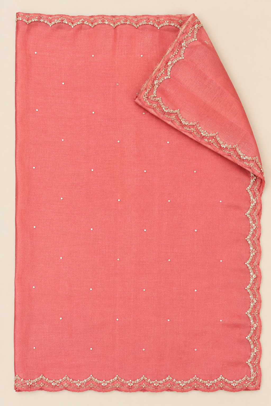 Coral Pink Organza Floral Embroidered Unstitched Dress Material Set