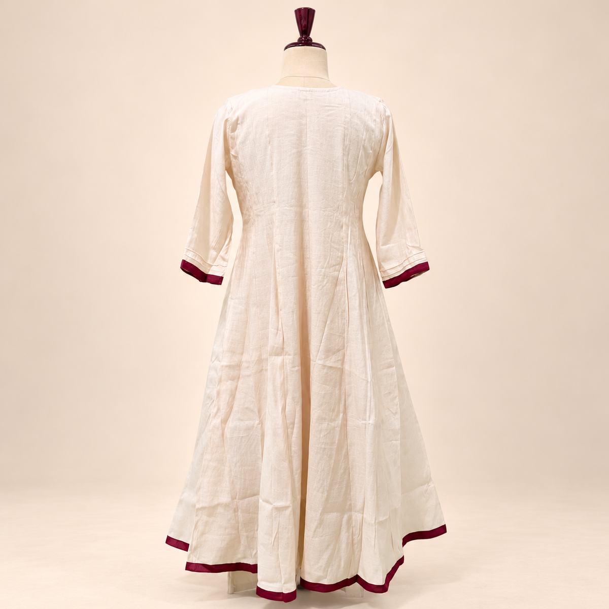 Ivory & Maroon Multicolour Floral Embroidered Cotton Anarkali Suit Set with Dupatta