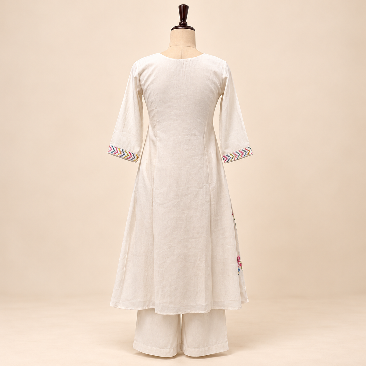 Multi-Colour Cotton Floral Embroidered Layered Kurta Set