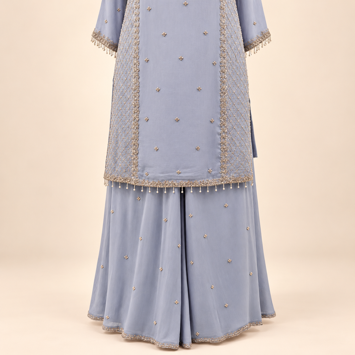 Lavender Embroidered Chinon Sharara Salwar Set with Dupatta