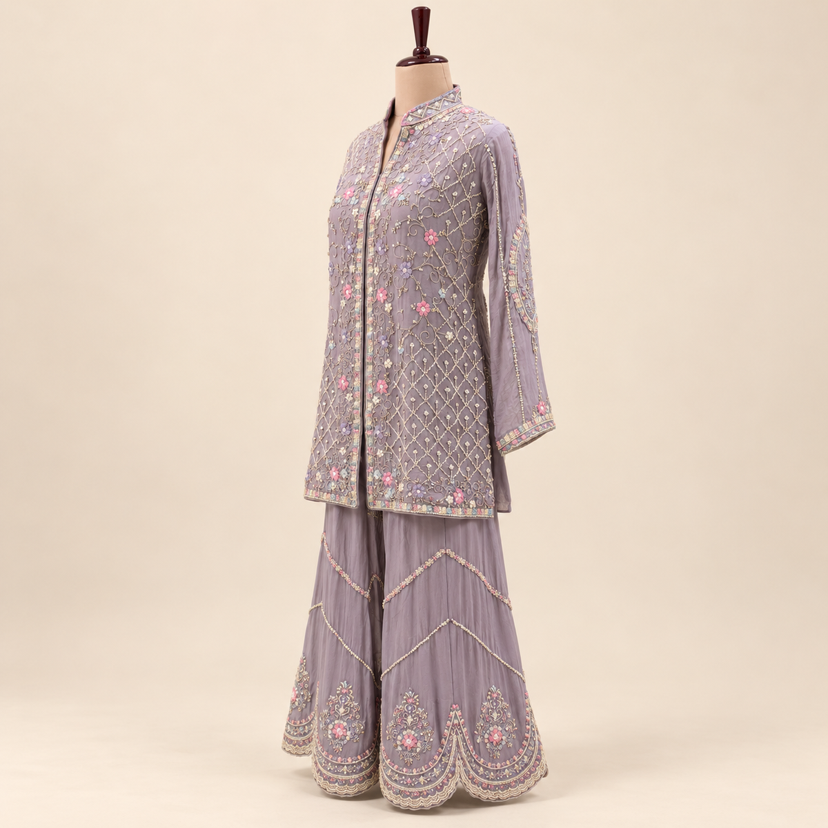 Lavender Multi colour Embellished Sharara Salwar Suit