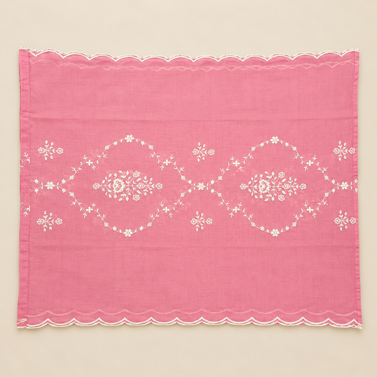 Multi-Tone Pink Cotton Floral Embroidered Straight Cut Salwar Suit with Dupatta