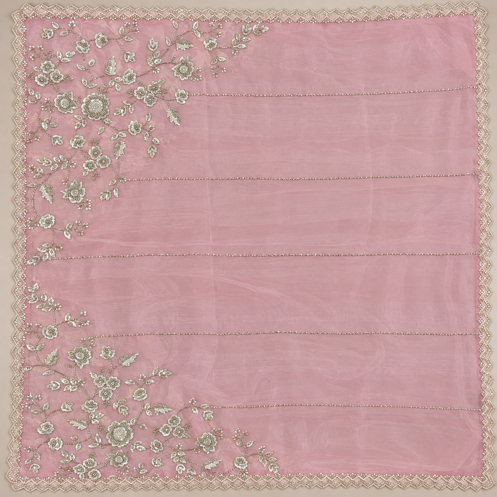 Elegant Pink Shimmer Silk Dress Material with Sequin Embroidery and Floral Dupatta