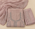 Lavender Shimmer Floral Embroidered Unstitched Dress Material Set