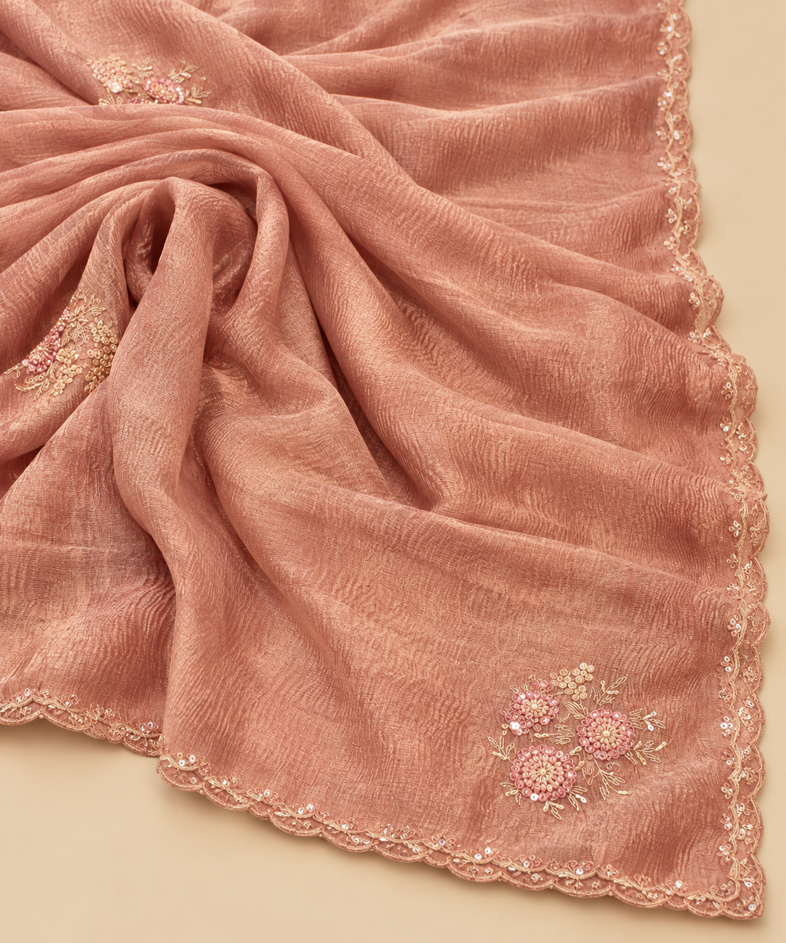 Brown Soft Silk Floral Embroidered Unstitched Dress Material Set