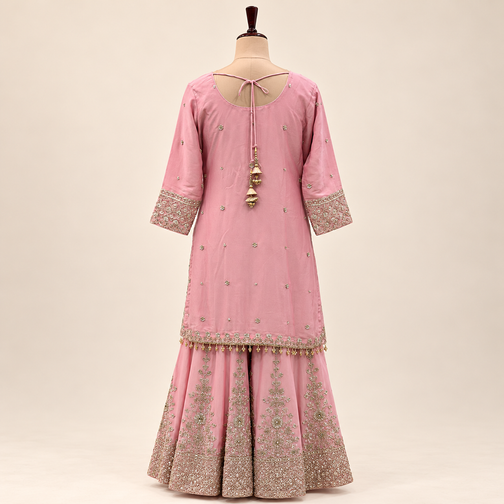 Blush Pink Embroidered Chiffon  Salwar Set with Dupatta