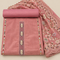 Elegant Onion Pink Shimmer Silk Dress Material with Embellished Floral Dupatta