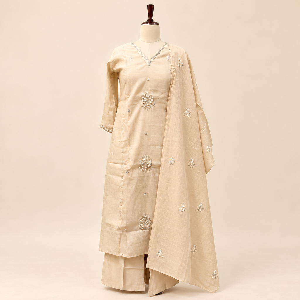 Multicolour Embroidered Cotton Kurta Set with Palazzo