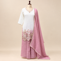 Onion Crush Floral Embroidered Kurta Set with palazzo and Dupatta