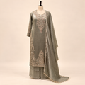 Golden Raw Silk Paisley Embroidered Straight Cut Salwar Suit with Dupatta