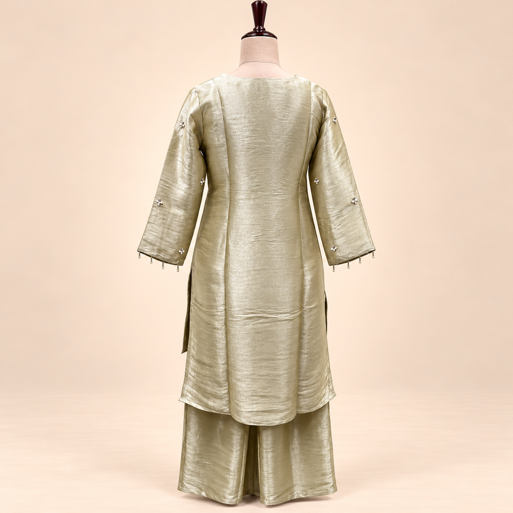 Mehandi Green Raw Silk Embellished Palazzo Suit