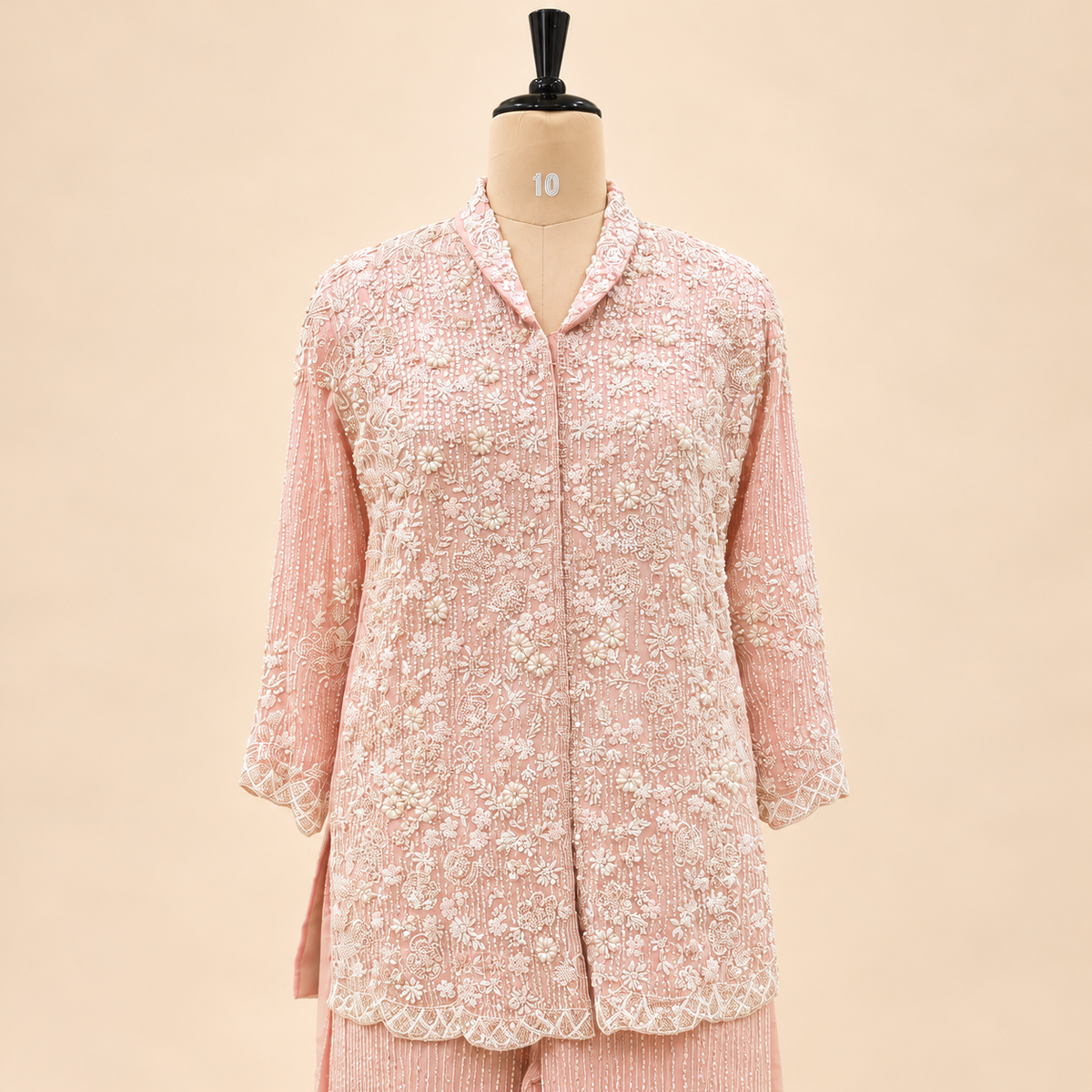 Blush Pink Floral Embroidered Chinon Palazzo Salwar Set