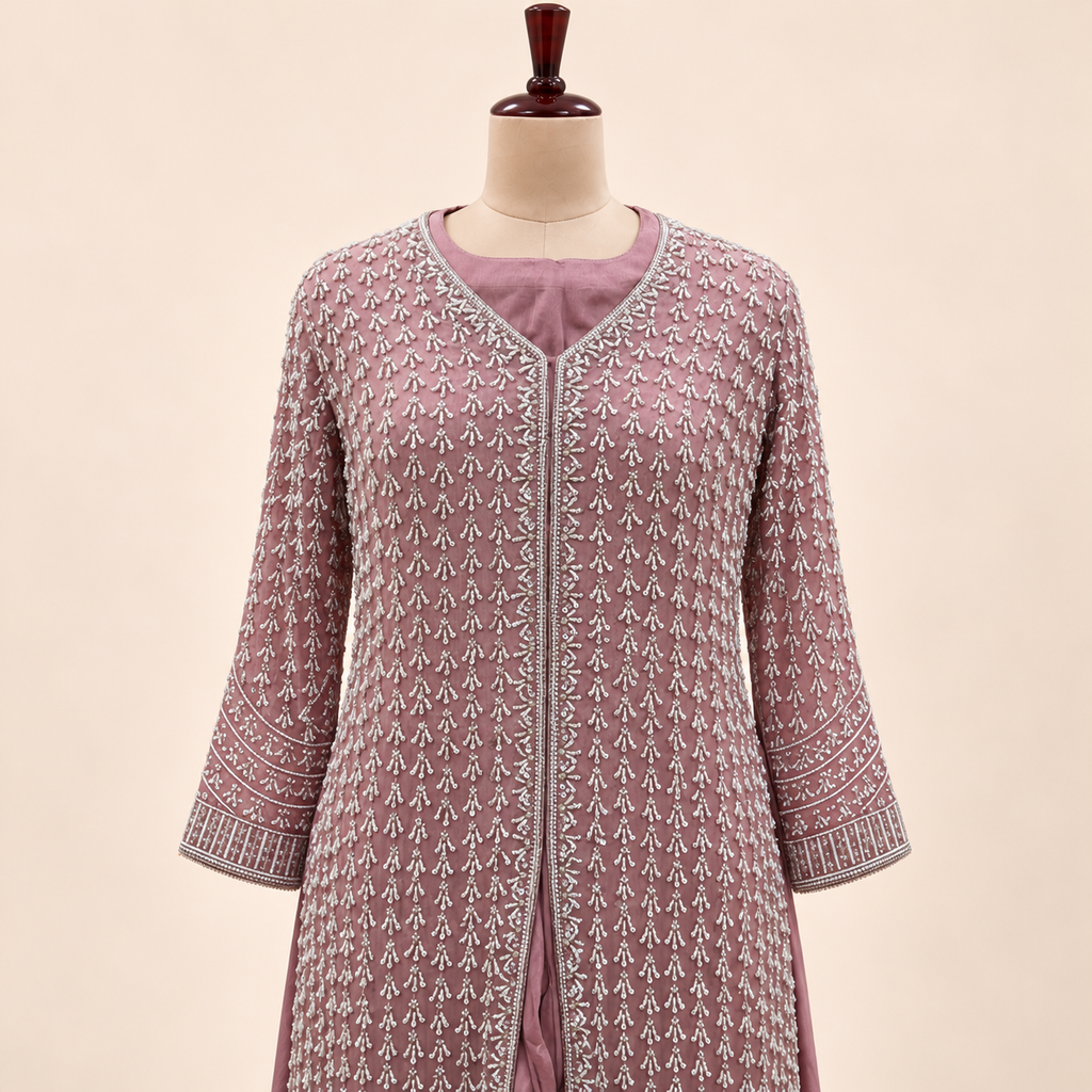 Dusty Pink Embellished Georgette Salwar Suit with Dupatta